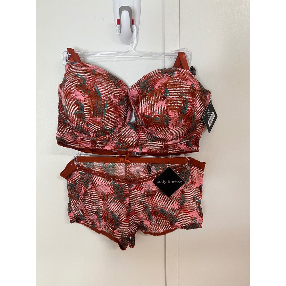Body Frosting Lingerie Set 44D 3X Rust Pink Lace Longline Bra Boyshort BR-35247X